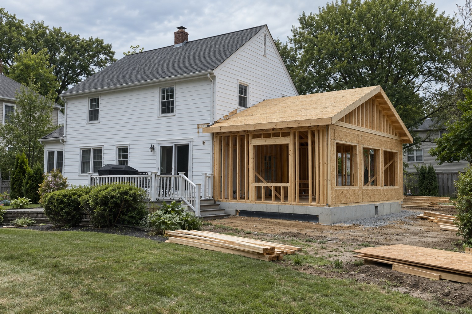 Promotional illustration of a home addition under construction